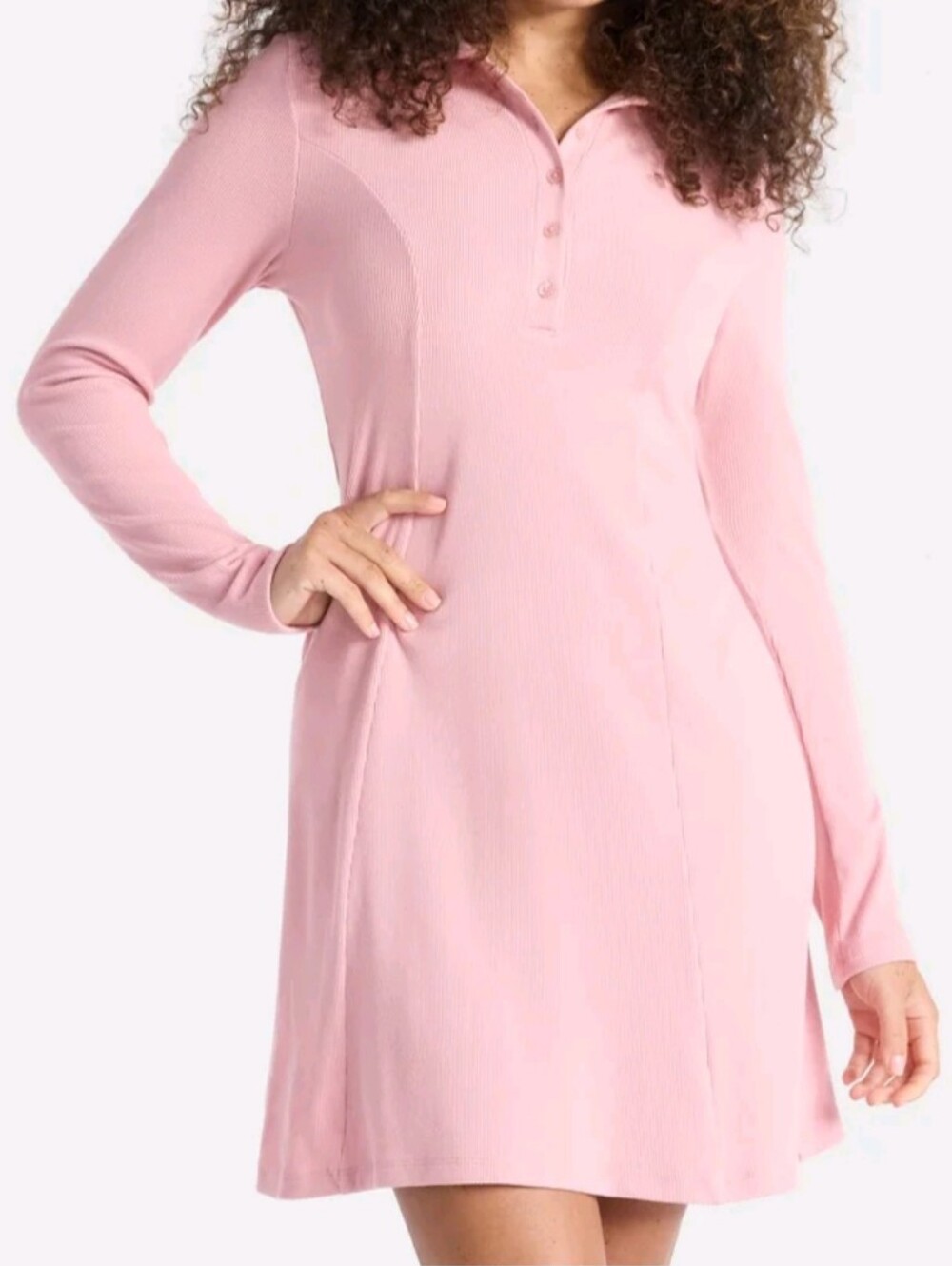 No Boundaries Women's Size M (8-10) Ribbed Polo Dress w/Long Sleeves Dusty Rose